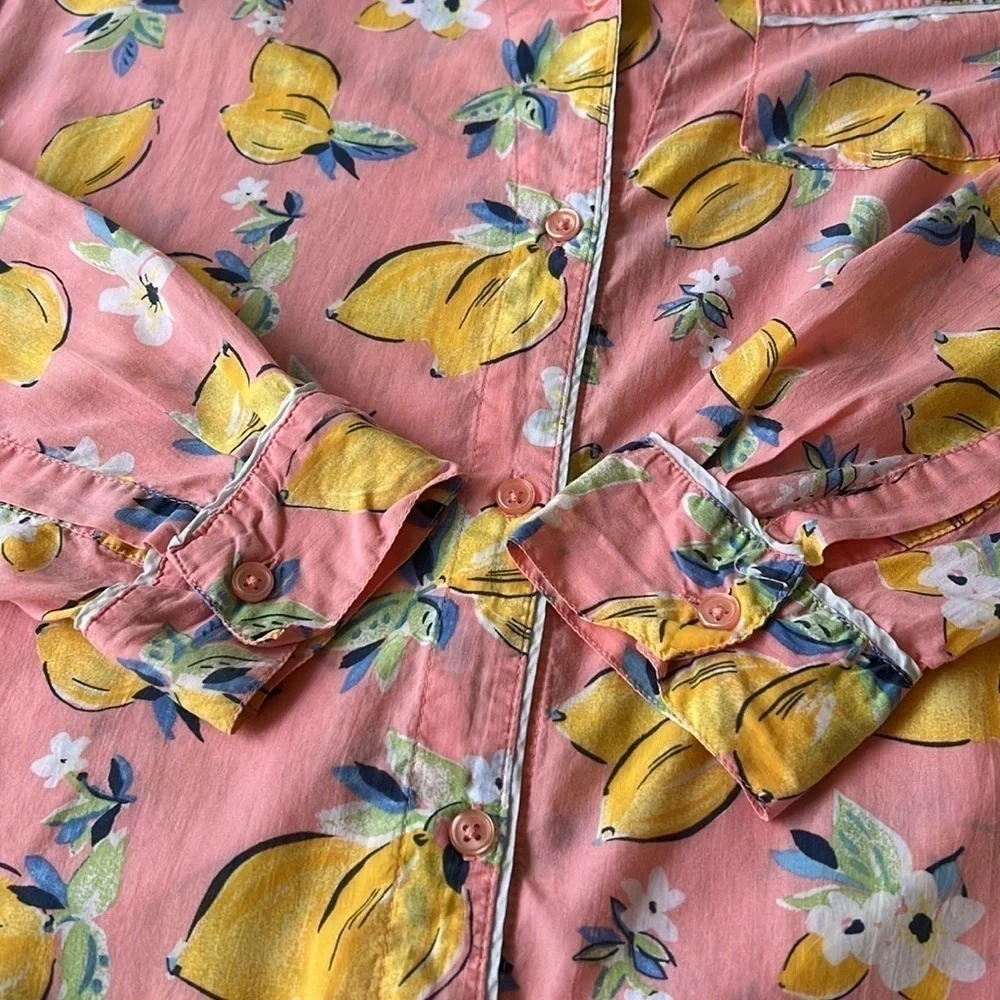 Gillian & OMalley Lemon Print Long Sleeve‎ Sleepwear Pajama Top - Picture 4 of 12